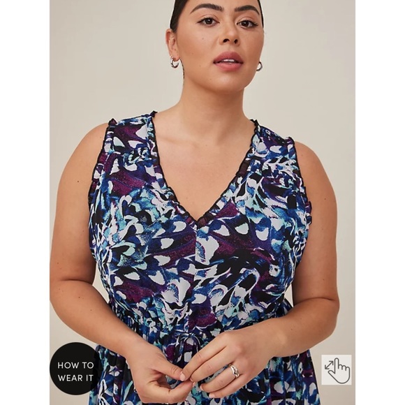 NWT TORRID Mini Chiffon Ruffle Dress - Black Abstract - Picture 5 of 9